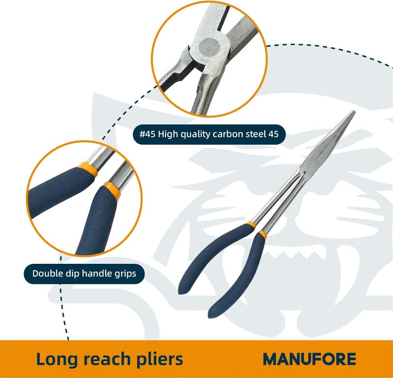 MANUFORE 11 in Long Reach Needle Nose Pliers 3-Piece Set - Straight, 45° Bent, and 90° Bent Heads - Household Tool Kit for Electrical, Repair, DIY - Image 4